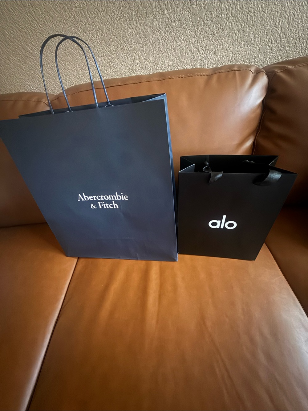 ALO Yoga Black Retail Gift Bag with White Logo & Abercrombie retail gift bag